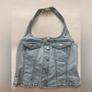 Universal Thread Denim Halter Top with Button Accents